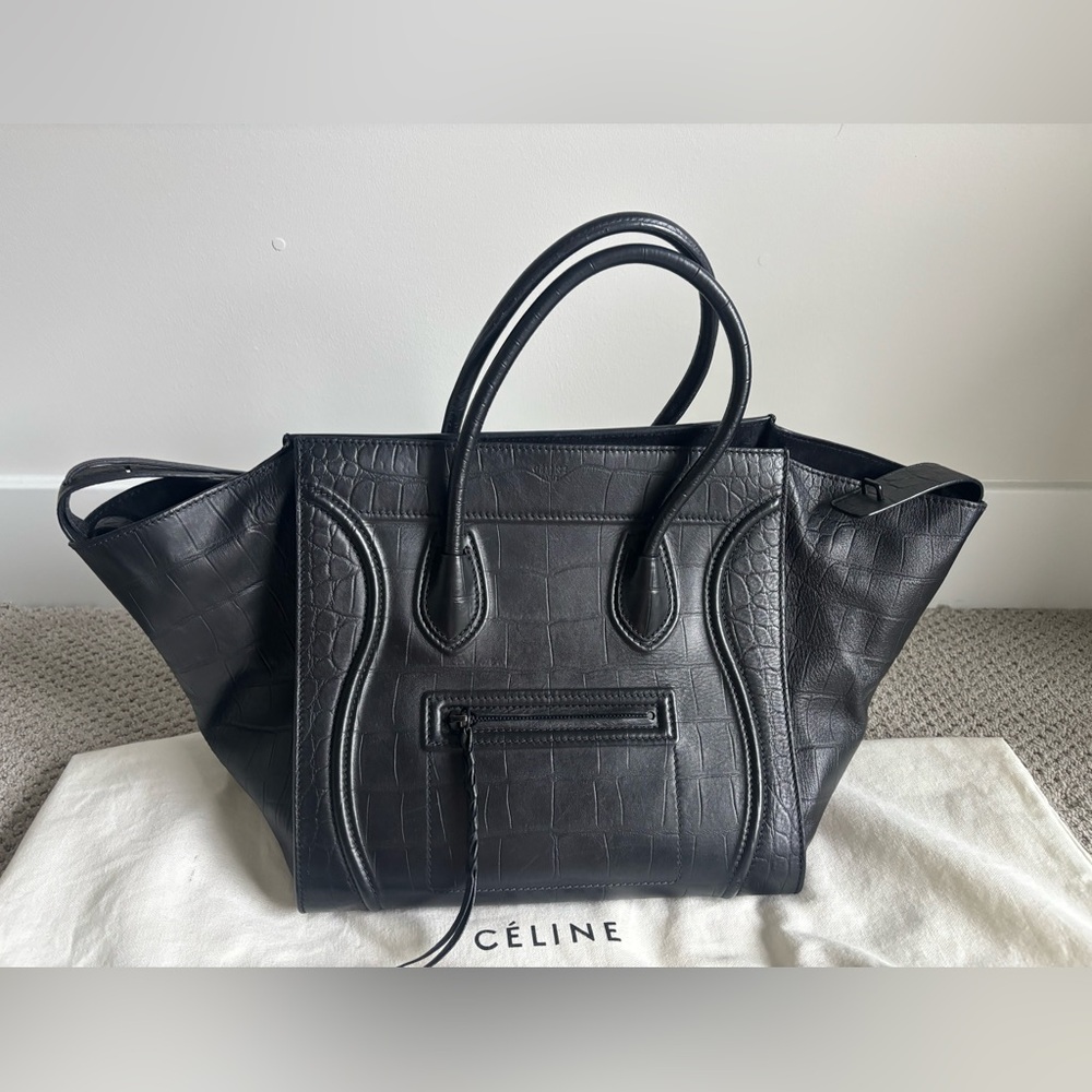 Celine Phantom Black Croc-Embossed Leather